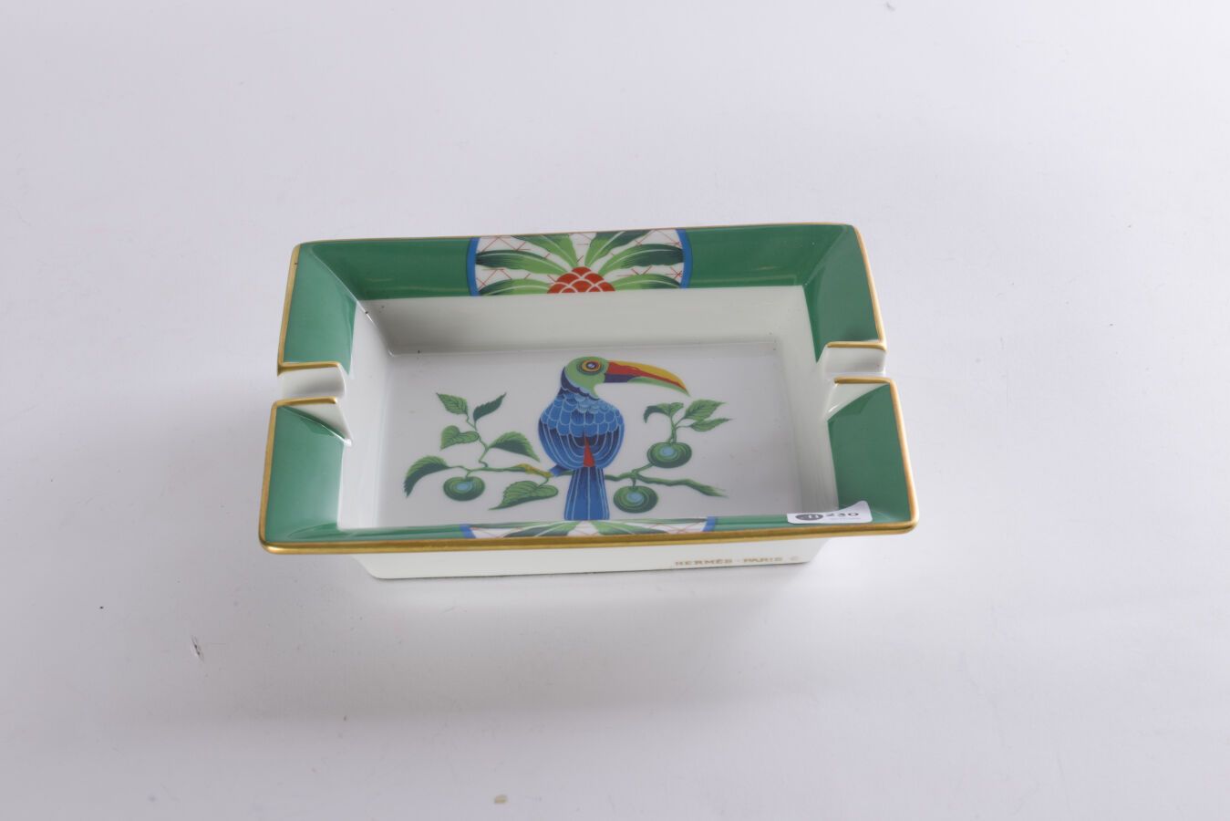 Null Hermès Paris, made in France, rectangular porcelain ashtray with polychrome&hellip;