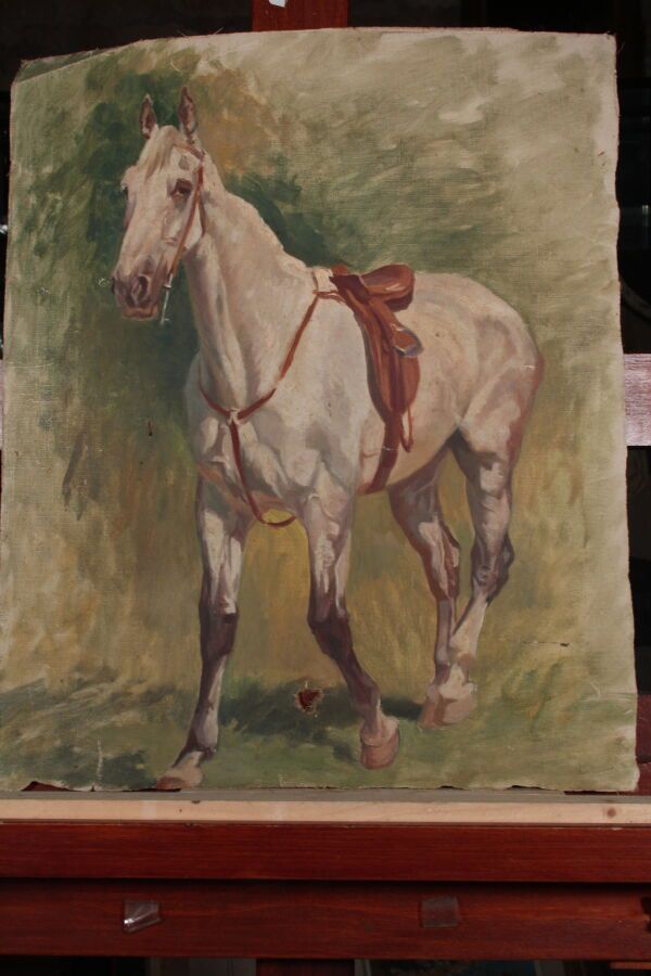 Null 奥德特-杜兰德（1885-1972），人称DETT

"一匹马的画像

布面油画

45,5 x 38 cm

(失误和事故)

附有2幅布面油画和1&hellip;