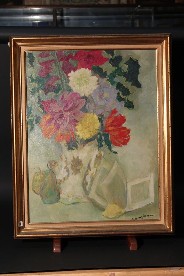 Null 克莱门-塞沃(1886-1972)

"花束和梨子的构图

布面油画，右下角有签名

65 x 50,5 cm