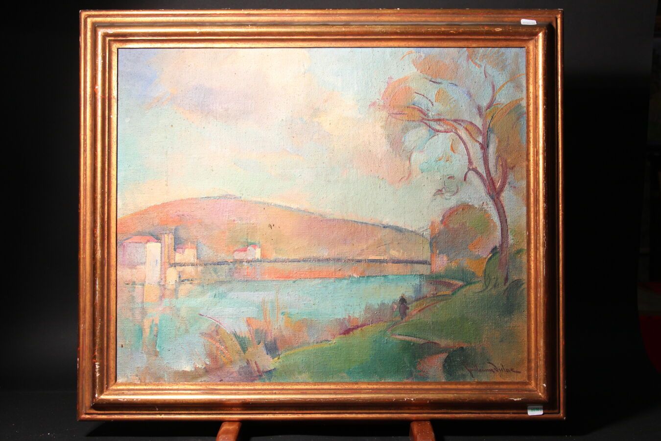 Guillaume DULAC (1868/83-1929) 
"Bord de rivière animée" 
Huile sur toile signée&hellip;