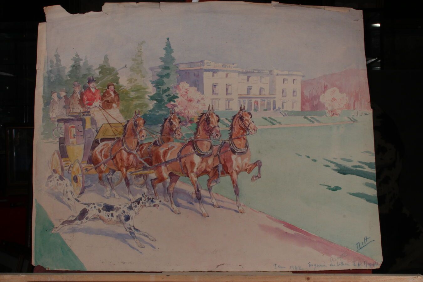 Null 奥德特-杜兰德（1885-1972），人称DETT

"全方位河马车"。

右下角有签名的水彩画

47 x 60,5 cm

(失误与泪水)

附上&hellip;