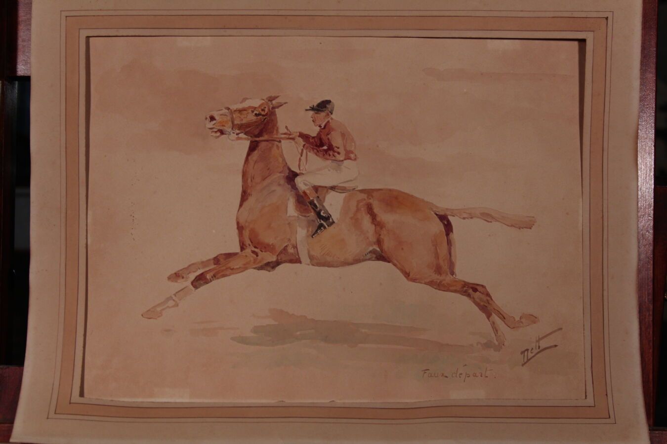 Null 奥德特-杜兰德（1885-1972），人称DETT

"错误的开始"。

纸上水彩画，右下方有签名和标题

26 x 37 厘米

障碍物"、"驴子"&hellip;