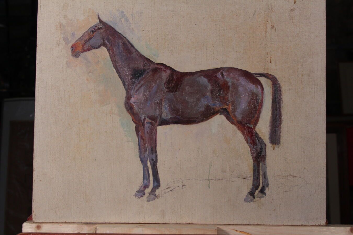Odette DURAND (1885-1972) dite DETT 
"Portrait de cheval" 
Huile sur carton toil&hellip;
