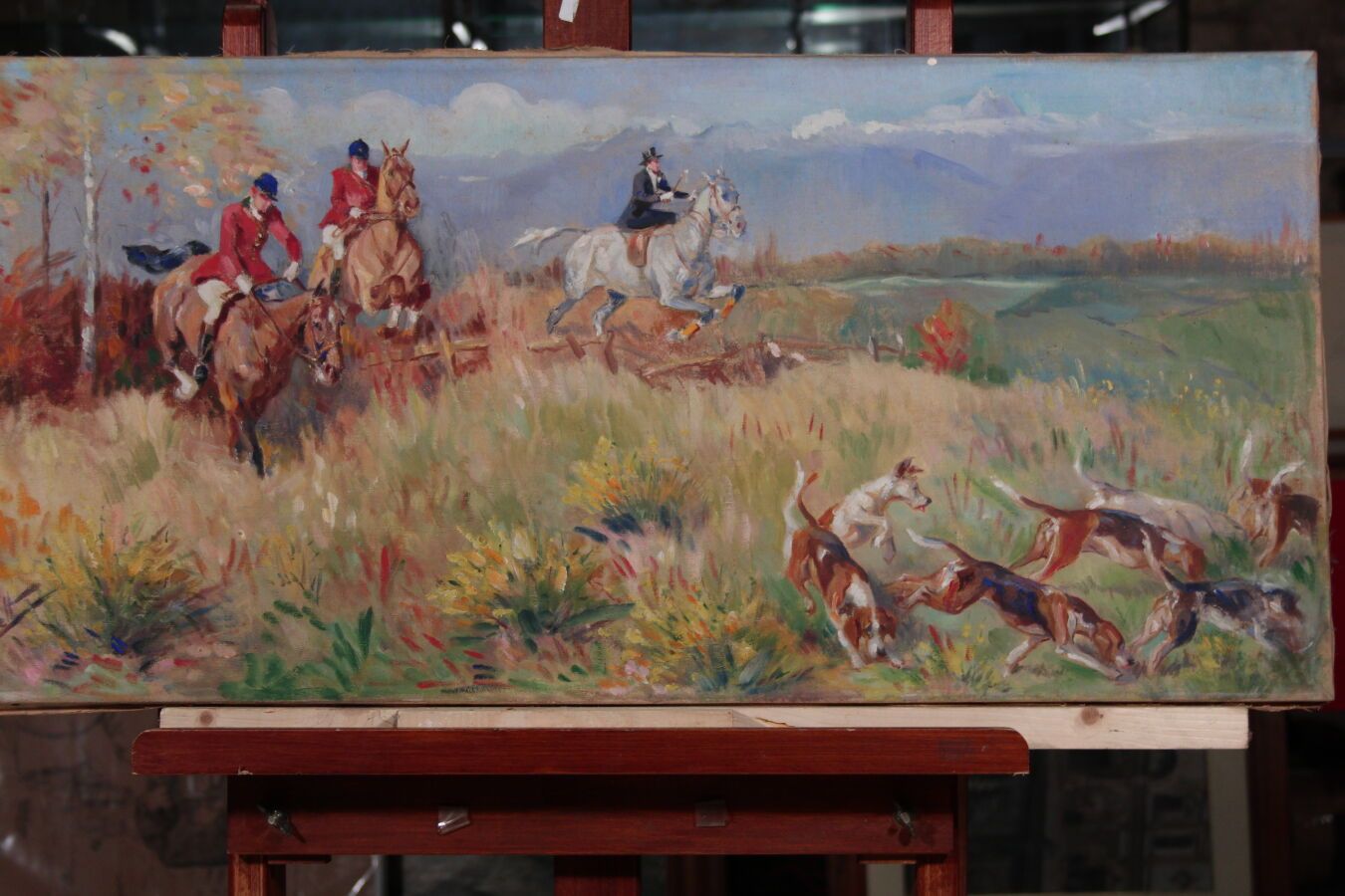 Null 奥德特-杜兰德（1885-1972），人称DETT

"在波城周边地区狩猎"。

布面油画，右下角有签名

43,5 x 94 cm

附上 "比利牛&hellip;