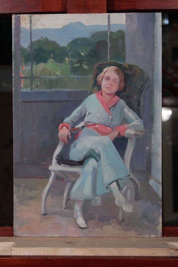 Null 奥德特-杜兰德（1885-1972），人称DETT

"坐在扶手椅上的年轻女孩

布面油画

33 x 22 cm

附有一套3幅纸板油画和一幅油画《&hellip;