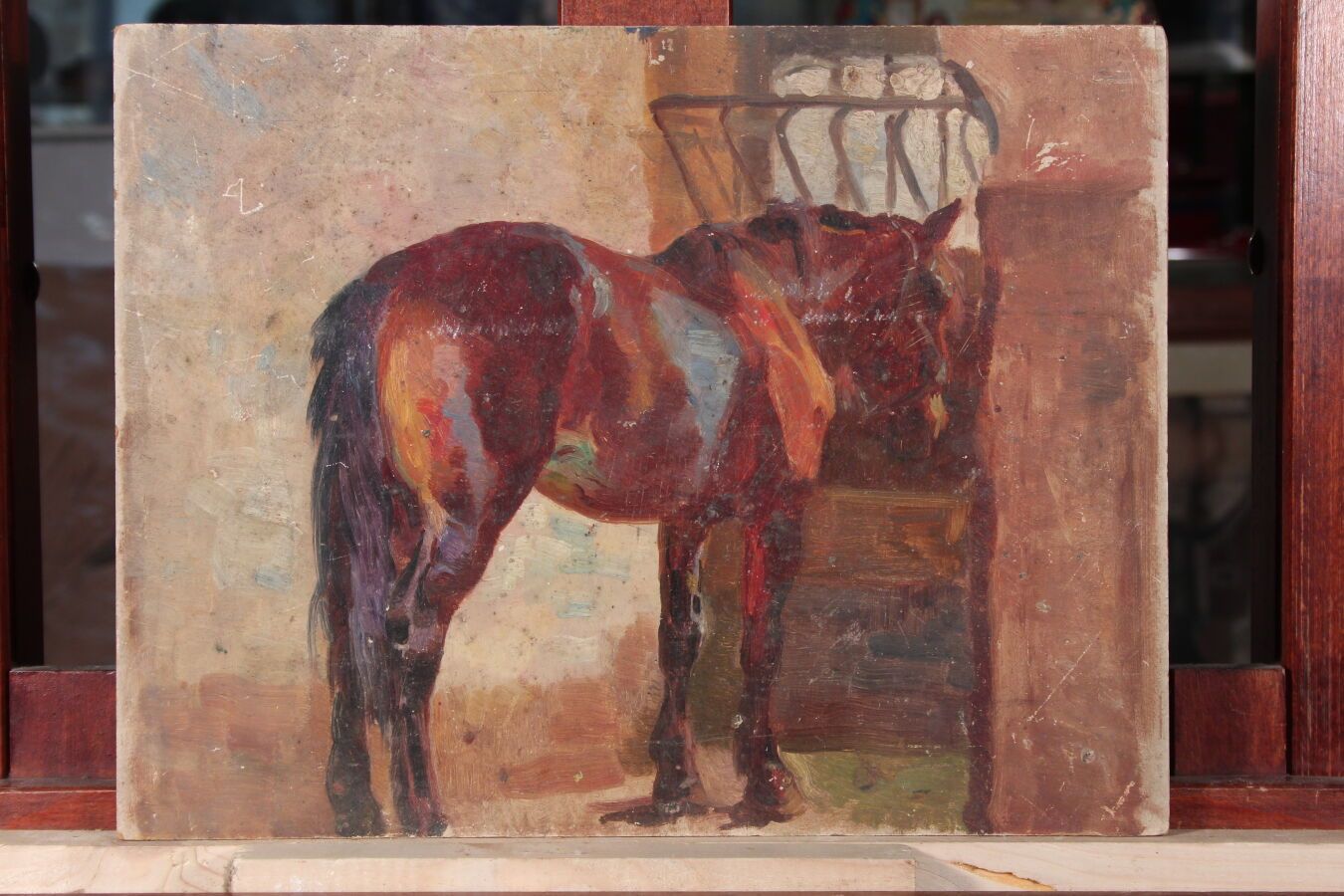 Null 奥德特-杜兰德（1885-1972），人称DETT

"对马匹的研究

一套5件的纸板油画

在27x35厘米和26.5x21.5厘米之间