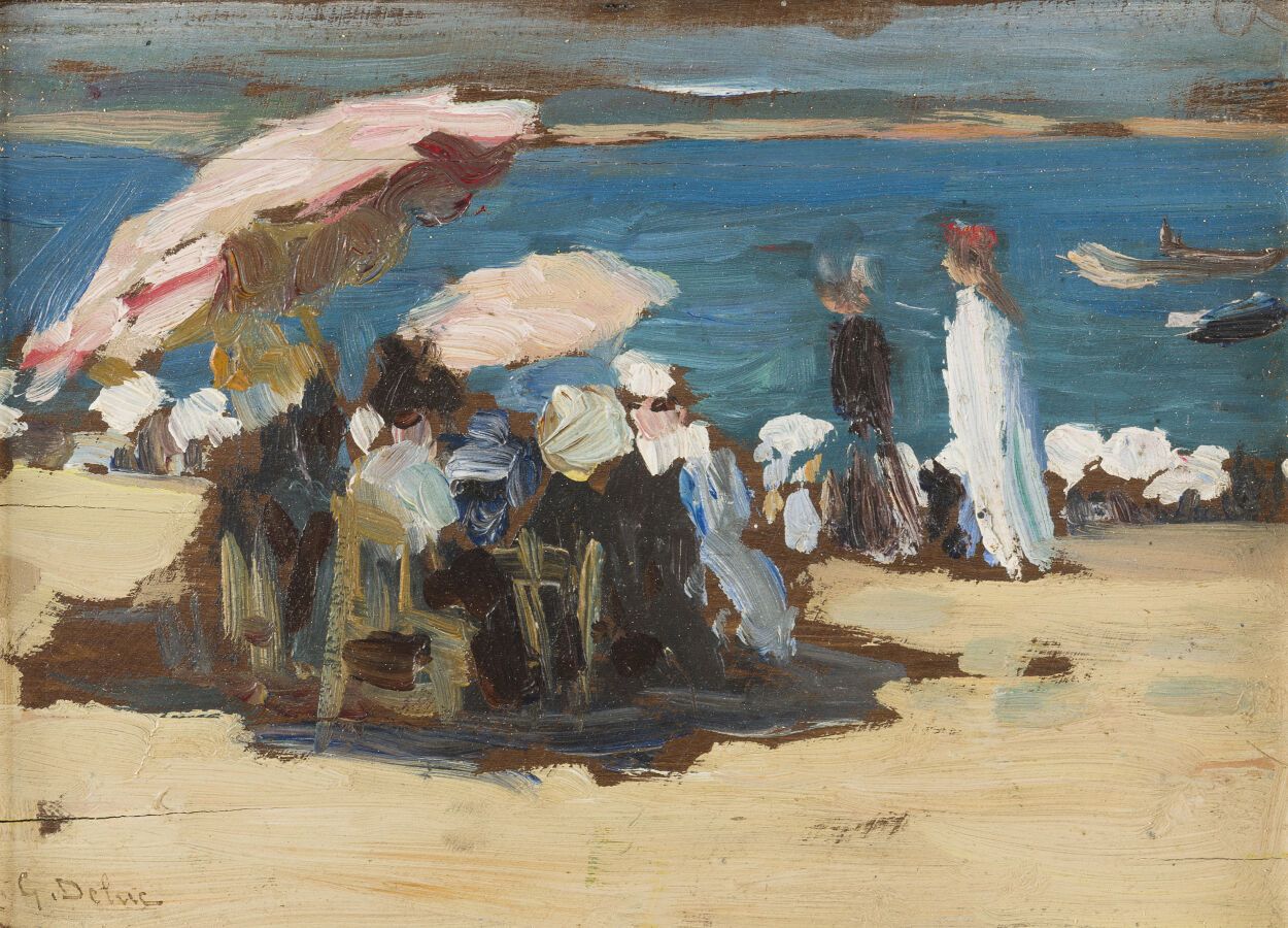 Null 加布里埃尔-德鲁克 (1883-1916)

动画的海滩

面板油画，左下角有签名。

15,5 x 22 cm。

(面板上的裂缝)。

在一个木制&hellip;