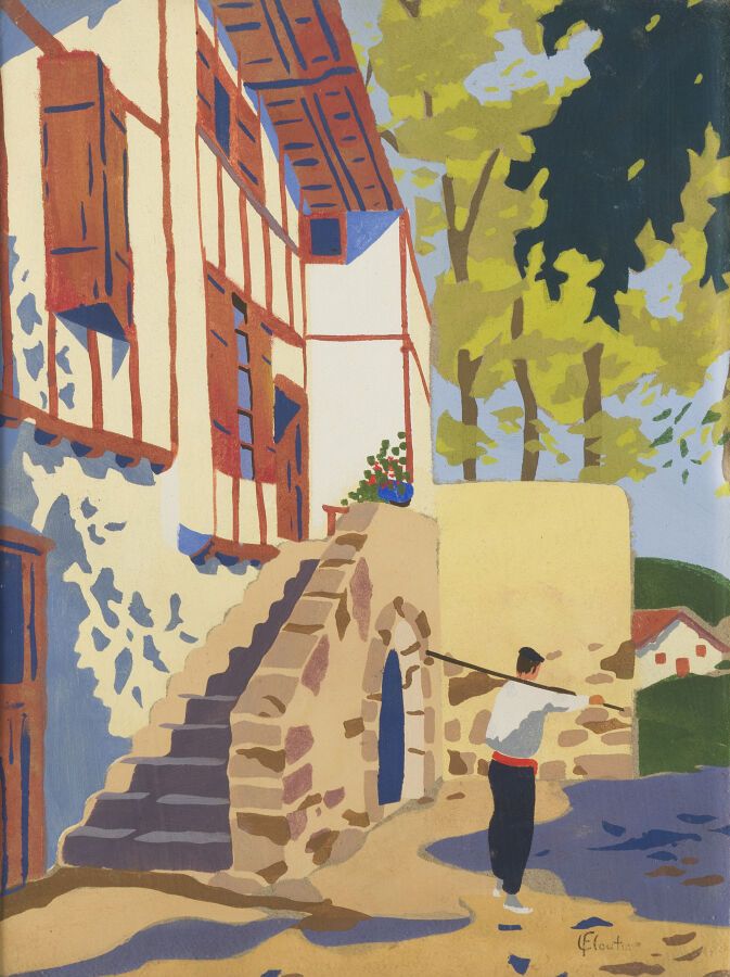 Null 路易斯-弗鲁提尔 (1882-1936)

从侧面看拉雷亚农场

模板，右下方有签名章。

46,5 x 35厘米。

在玻璃下装裱，用模制的橡木框架&hellip;