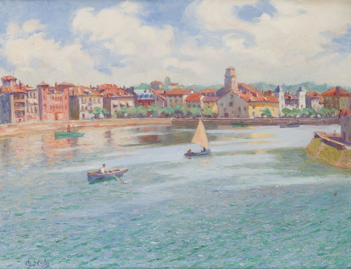 Null 查尔斯-科林（1863-1950）

圣-让-德-卢斯的港口

裱在纸板上的布面油画，左下方有签名。

33 x 41厘米。

装在一个模制的橡木框架&hellip;