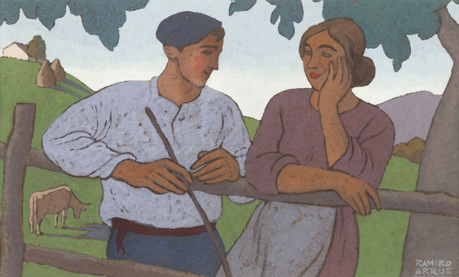 Null 拉米罗-阿鲁埃(1892-1971)

恋人

水粉画，右下方有签名。

12.5 x 20.5厘米。

在玻璃下装裱，用模制的橡木框架。