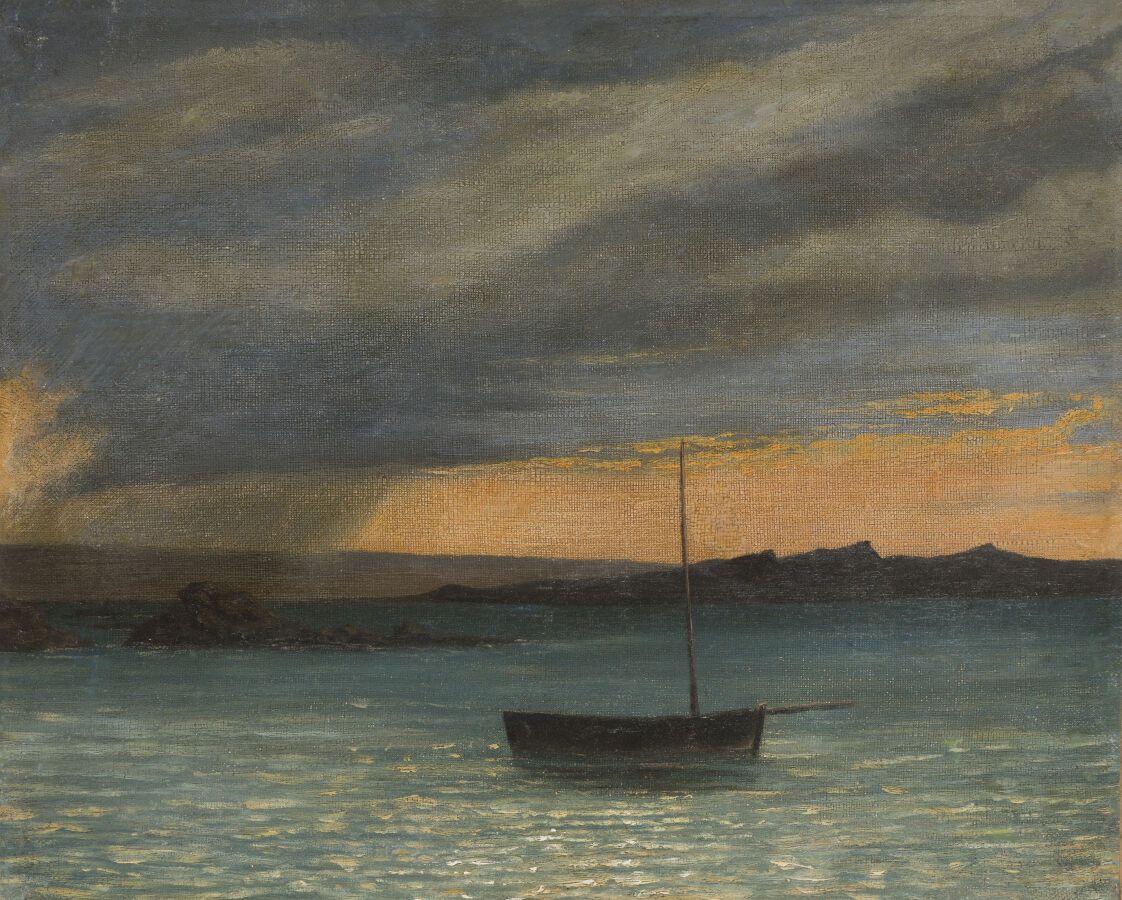 Null 法国学校，19世纪上半叶

黄昏时分的海洋

布面油画

32,5 x 40,5 cm

无框架