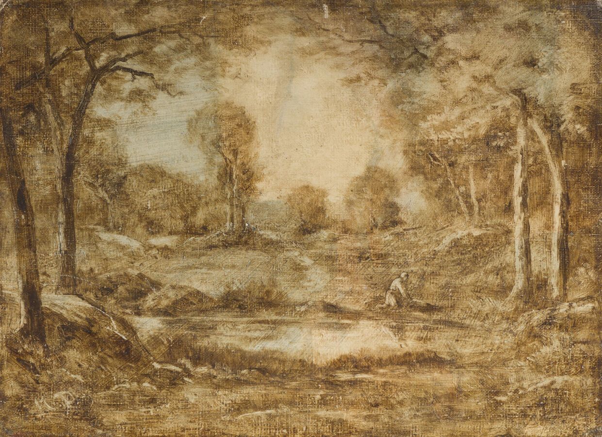 Null 19世纪的学校

动画的灌木丛

纸上油彩，裱在纸板上

45 x 33 cm

左下角的Monogrammed ND

无框架