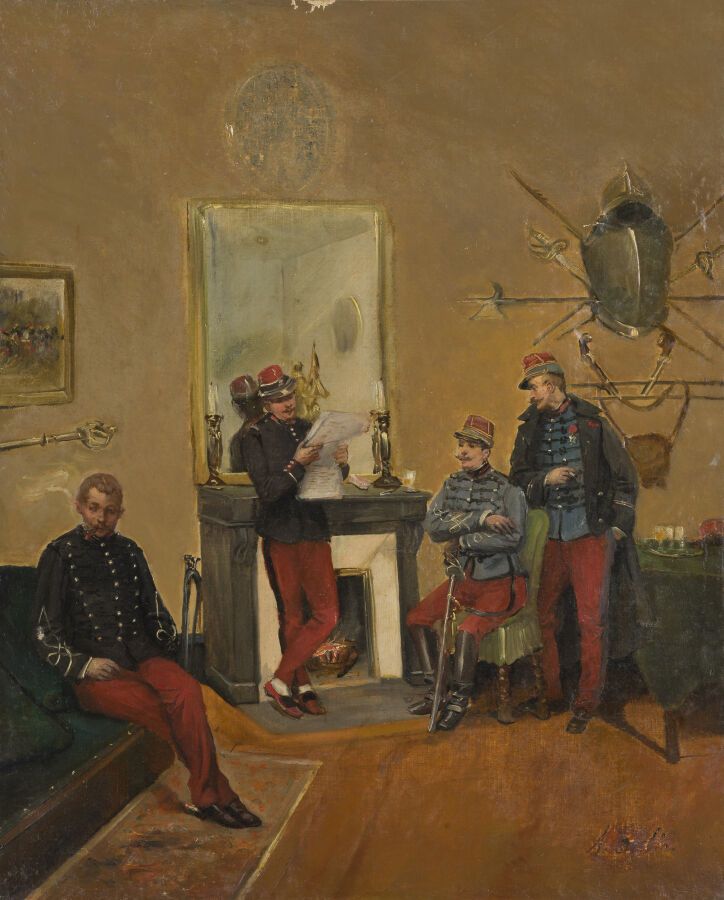Null 约1870年的法国学校

在军官餐厅阅读报纸

布面油画

60 x 49 厘米

(穿到右下角的签名)

无框架
