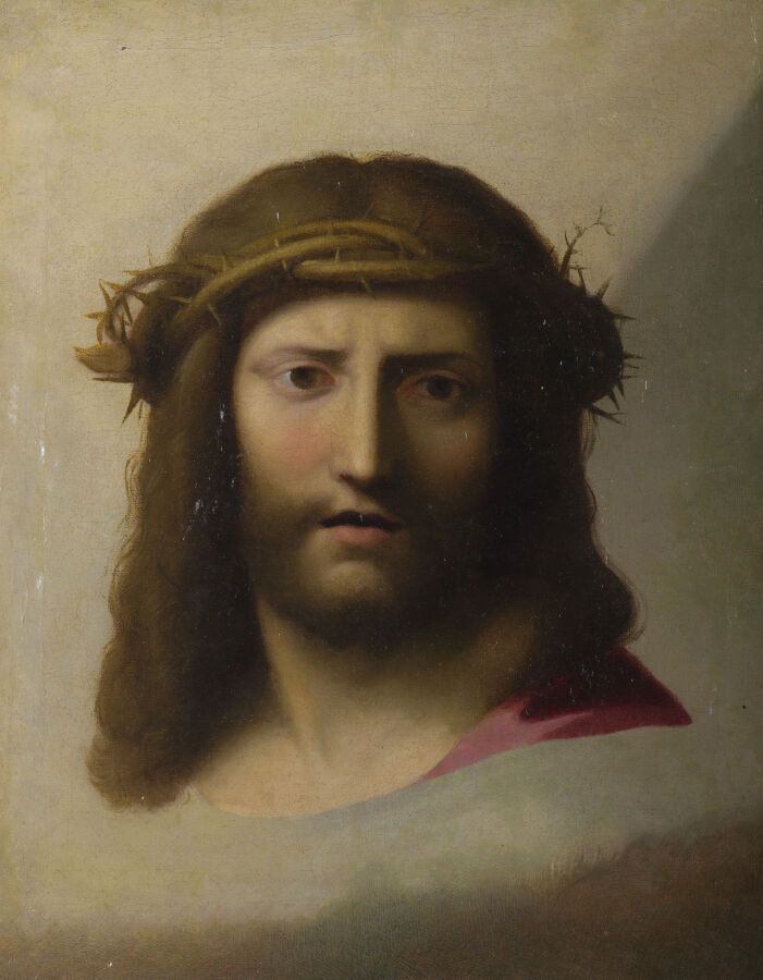 Null 17世纪的法国学校，在科雷吉奥的品味中

戴荆棘冠的基督头像

原有画布和担架上的油画

可能是画在另一幅作品上的研究

41 x 33厘米

(略微&hellip;