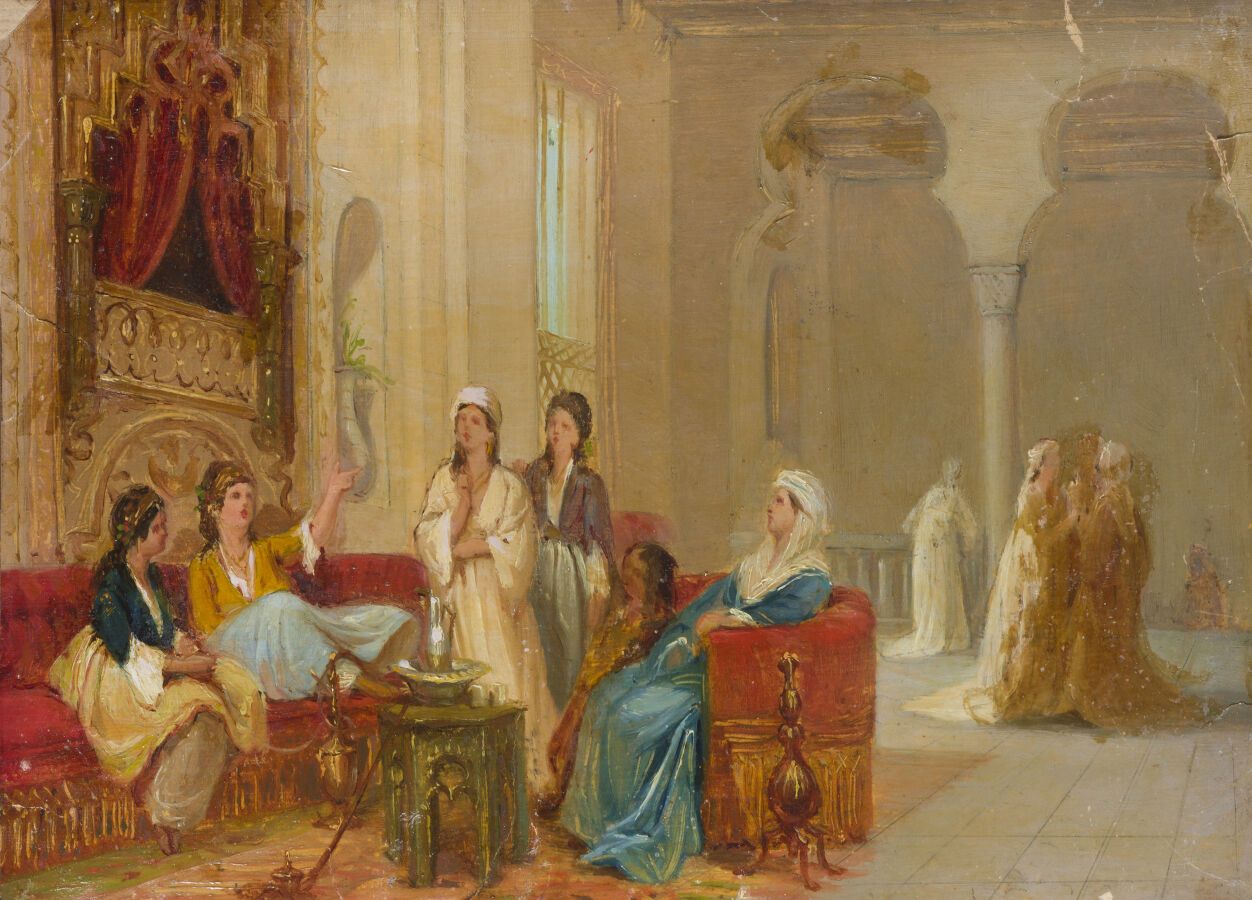 Null 19世纪英国学派，John Frederic Lewis（1804-1876）的追随者

一个后宫的内部（草图）

纸上油彩装在画布上

23 x 3&hellip;
