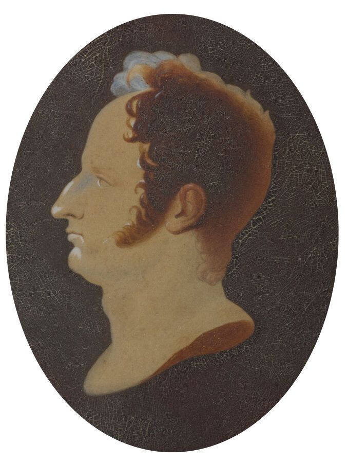 Null 归功于路易-贝尔坦-帕兰（Mers，1768-巴黎，1851）。

以浮雕风格绘制的男子侧面画像

油画对，纸上混合技术

14.5 x 11 cm
&hellip;