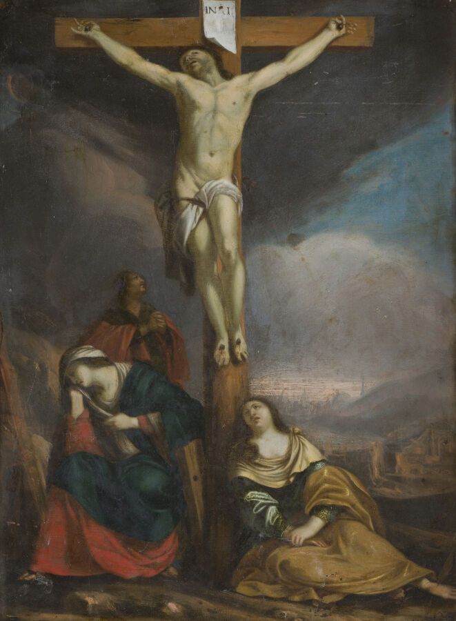 Null 17世纪法国学派，让-达雷特（1614-1668）的追随者

耶稣受难

铜上油彩

73,6 x 33 cm

路易十四时期的 "Bérain "型&hellip;