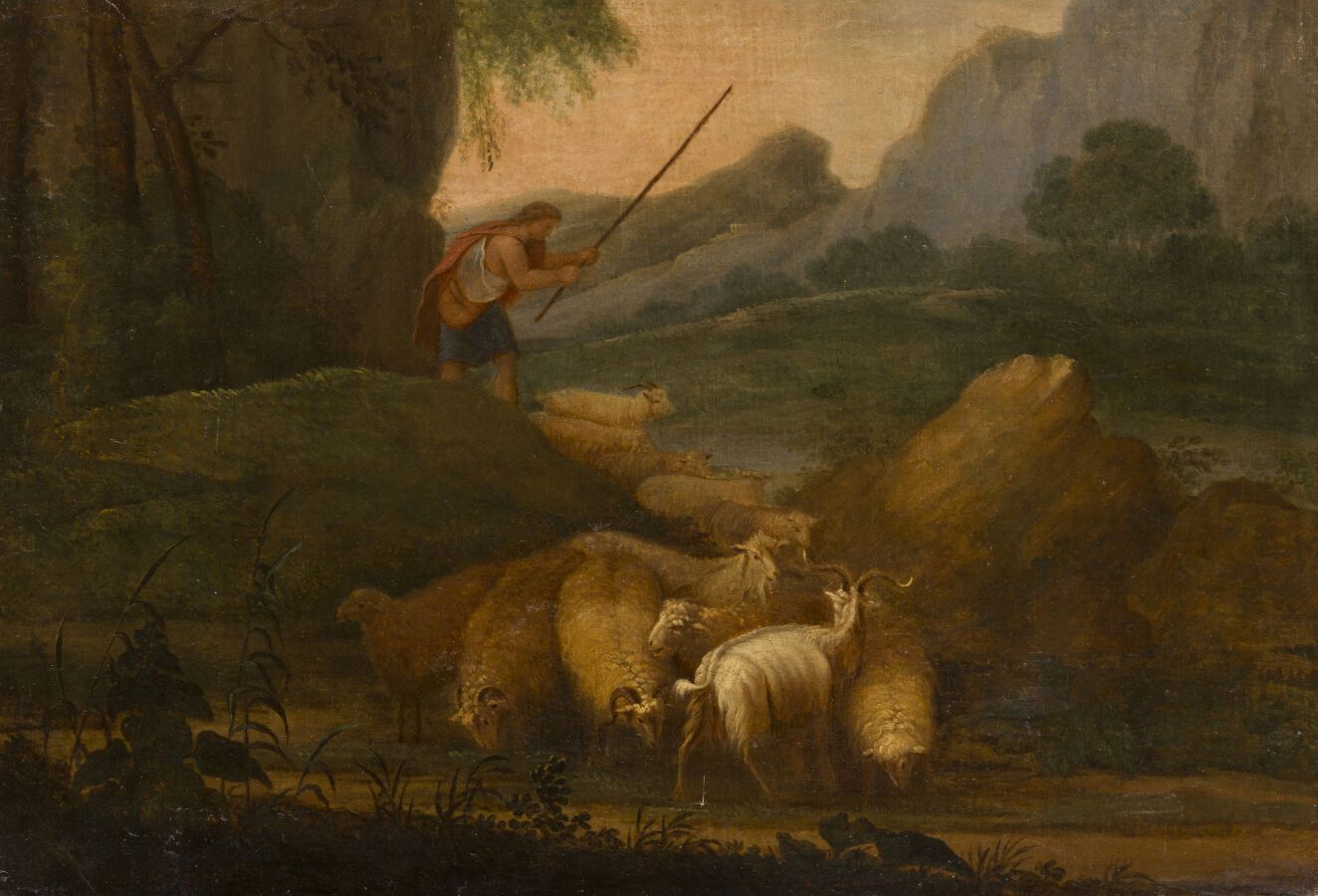 Null 18世纪的学校

牧羊人和他的羊群

布面油画（内衬）

50 x 73 cm

(一些旧的修复品)
