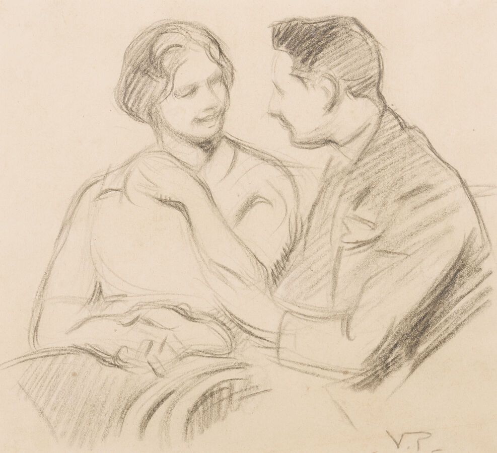 Null 维克多-普罗维(1858-1943)
Jean Prouvé和Madeleine Schott手拉手交谈的肖像画
铅笔，右下方有V.P.字样。
24.&hellip;