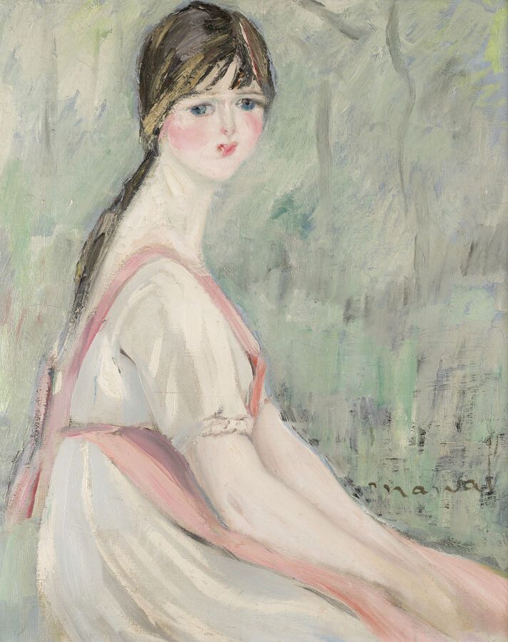 Null 杰奎琳-马瓦尔(1866-1932)
年轻的坐着的女人
布面油画，右下方有签名。
81 x 65厘米。
