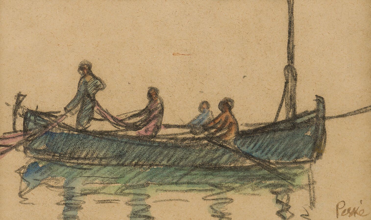Null Jean PESKÉ (1870-1949)
La barque
Aquarelle sur traits de crayon, signée en &hellip;