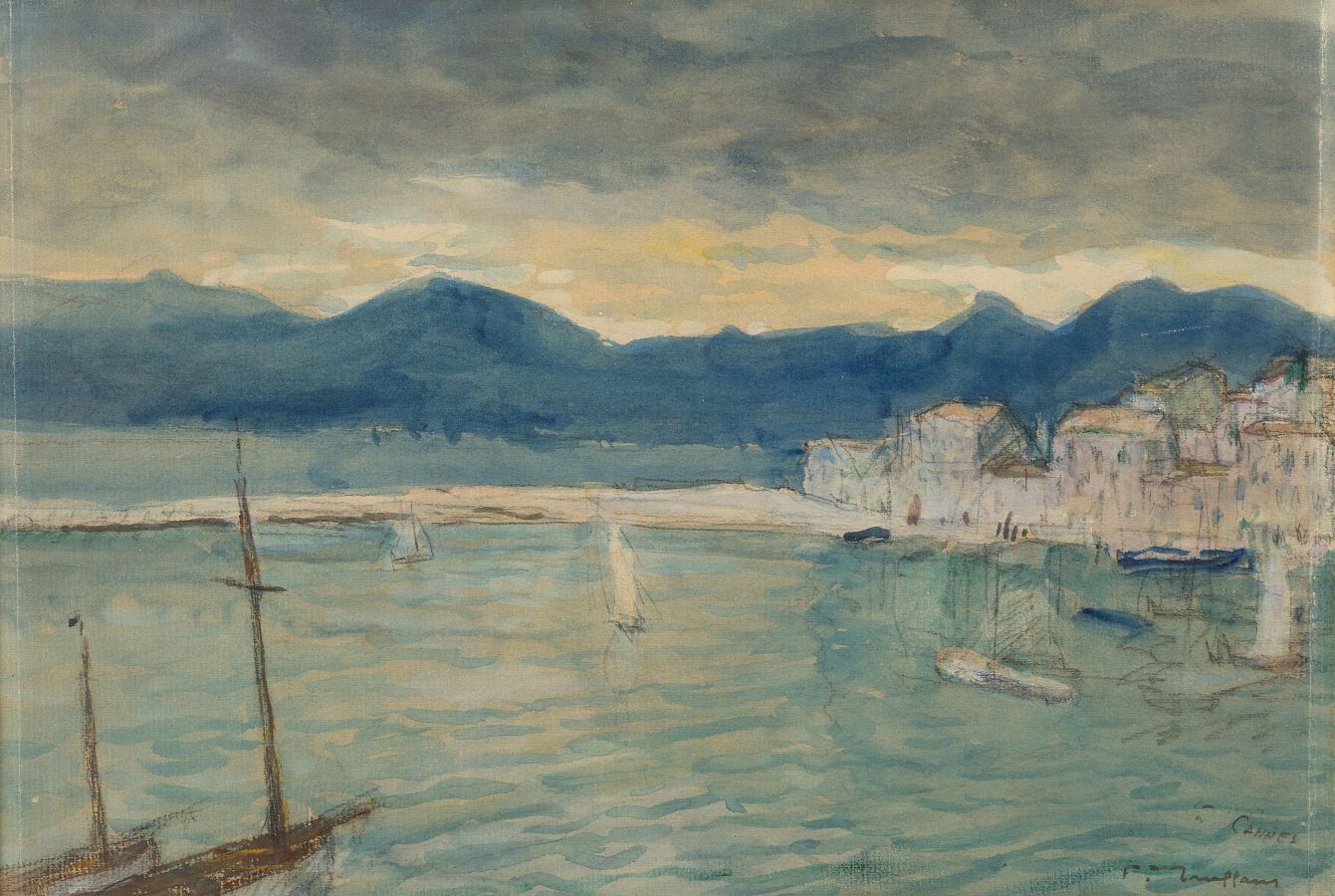 Null 费尔南-特鲁弗(Fernand TRUFFAUT) (1866-1955)
戛纳
水彩画，有签名，位于右下方。
24 x 35.5厘米。