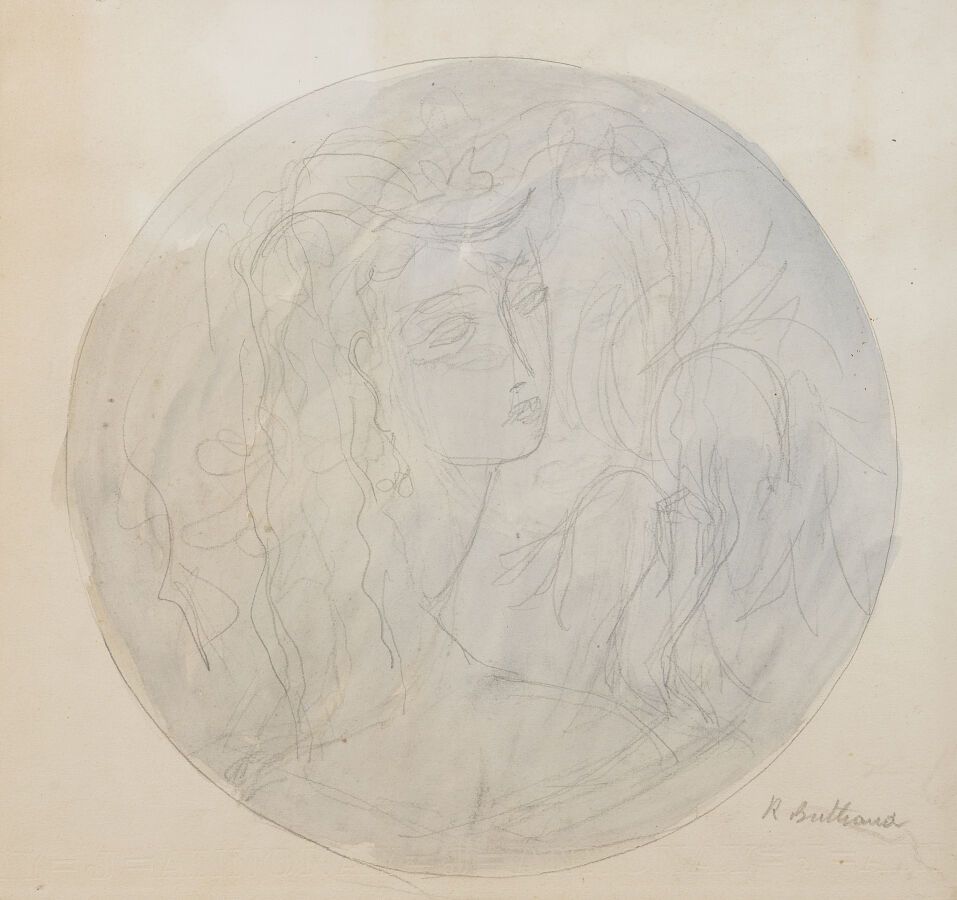 Null 勒内-布特霍德(1866-1986)
碟子的装饰项目
水彩铅笔画，右下方有签名。
26 x 27.5厘米。