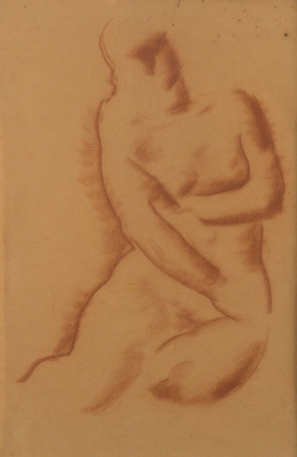 Null 归功于乔治-阿特莫夫（1892-1965）。
坐着的模型
用红色粉笔画画。
44 x 28 cm。