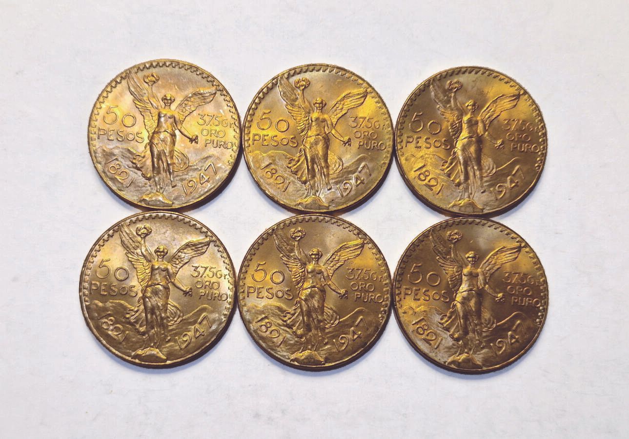 Null 墨西哥。1947年50比索的6件拍品。 SUP至SPL

出于安全考虑，金条和金币被保存在银行保险库中，并将在指定时间内出售。