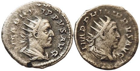Null 罗马。菲利普一世244-249。一批2个Antoninian。r/ saecvlares avgg.狮子和雄鹿。3.3grs和3.75grs。 TTB