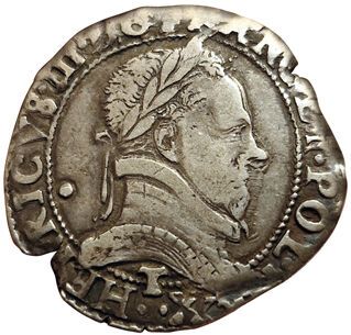 Null Henri III. Mezzo franco con colletto piatto. 1587 T. Nantes. 6,56gr. Gad.48&hellip;