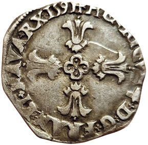 Null 亨利四世，1589-1610年。八分之一的盾牌。1591 L.巴约纳。4.71grs.Gad.582 (R3). 19001 ex. Rare. TT&hellip;