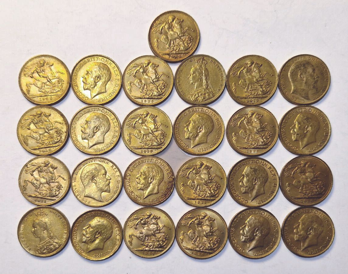 Null 英国。一批25枚1个主权的硬币。各种日期。 TTB至SUP

出于安全考虑，金条和金币被保存在银行保险库中，并将在指定时间内出售。