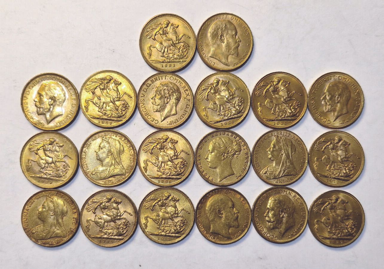 Null 英国。一批20枚1个主权的硬币。各种日期。 TTB至SUP

出于安全考虑，金条和金币被保存在银行保险库中，并将在指定时间内出售。