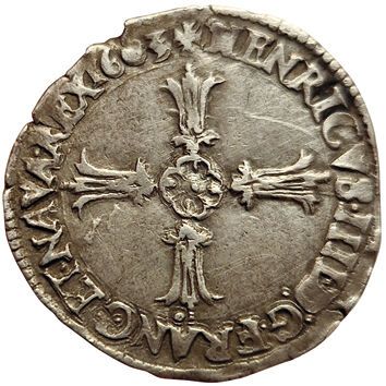 Null Enrique IV. Un cuarto de ecu. 1603 T. Nantes. 9,53grs. Gad.597. TTB