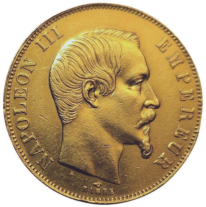 Null 法国。拿破仑三世，50法郎1857年A。Gad.1111. TTB+

出于安全考虑，金条和金币被保存在银行保险库中，并将在指定时间内出售。