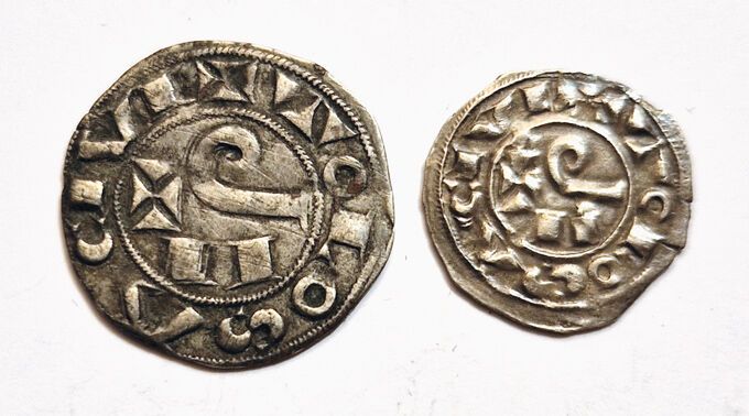Null 图卢兹。计数器。一批2枚硬币：Obole和denarius。 SUP和TTB
