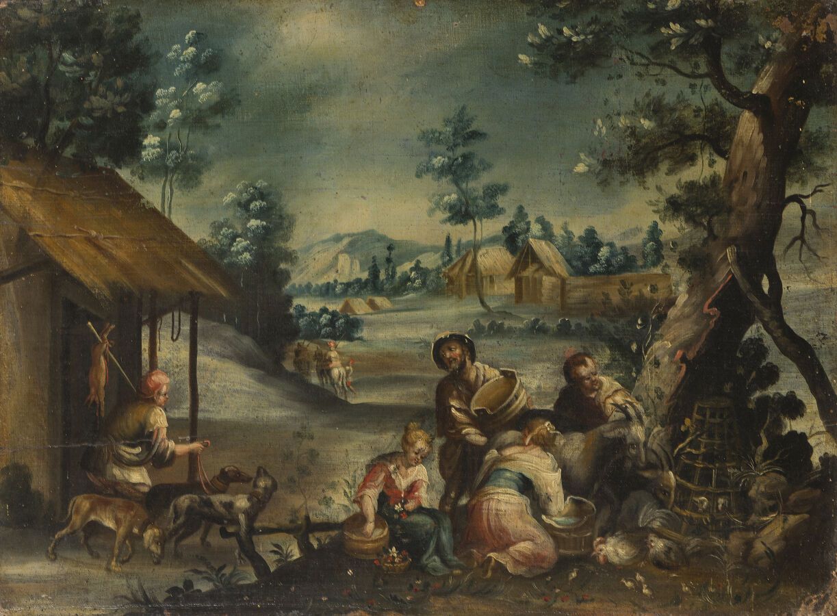 Null 18世纪的弗莱米什学校
活泼的农场景象
镶嵌在镶木板上的帆布。
41 x 56厘米。