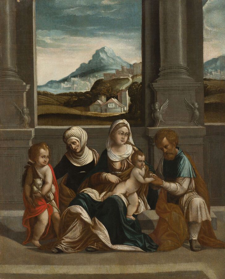 Null 1600年的费拉里亚学校，加罗法洛的追随者
圣家族与圣安妮和施洗者圣约翰的故事
画布。
45,5 x 36,8厘米。
(旧的修复）。

卢浮宫中加罗法&hellip;