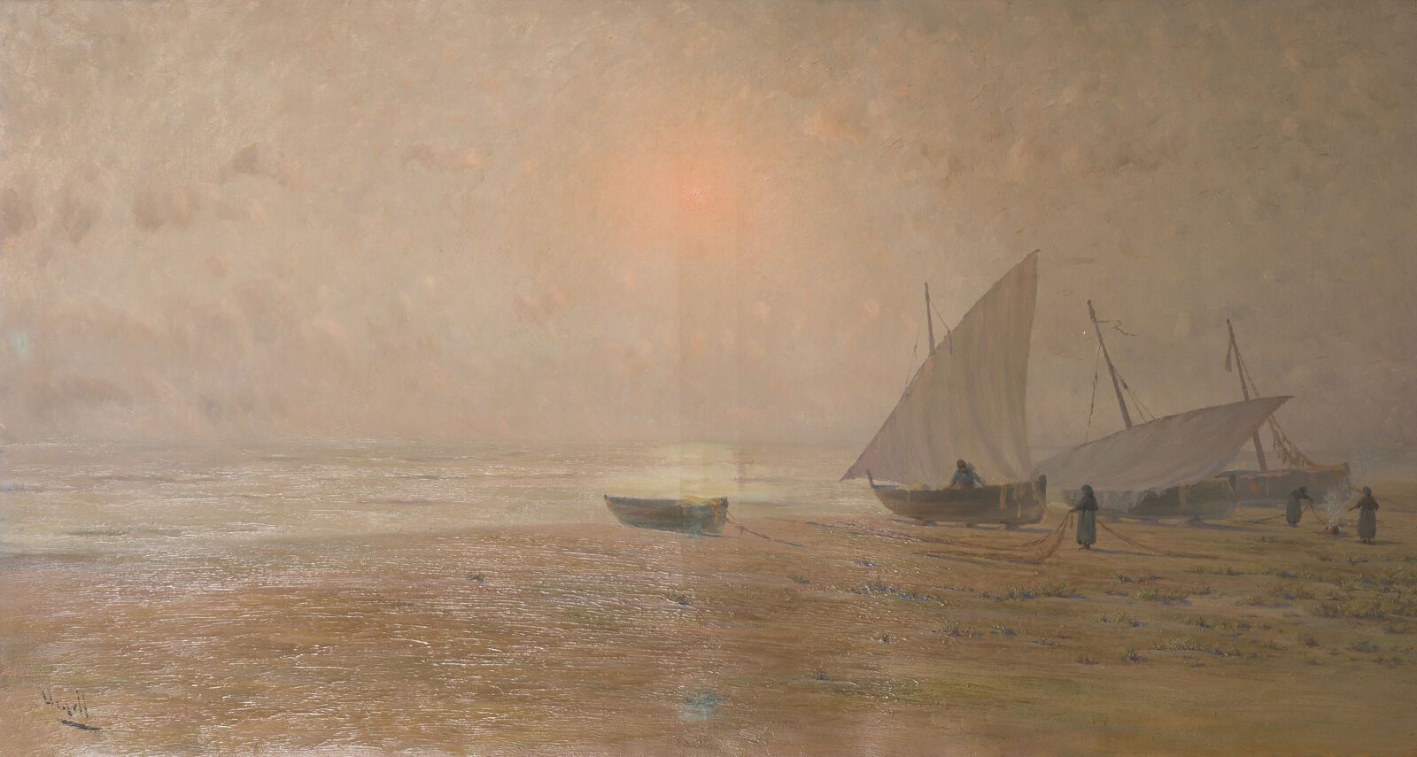 Null Ricardo URGELL CARRERAS (1874-1924)
夕阳下的海洋
布面油画，左下方签名。
70 x 130厘米。
(Repeint&hellip;