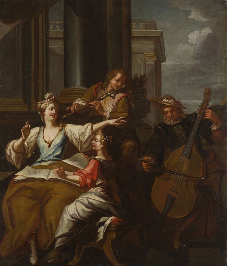 Null Attribuito a Pierre Jacques CAZES (1776-1754)
Il concerto
Tela.
89 x 75 cm.