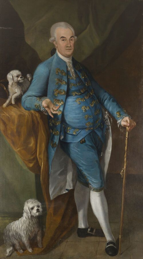 Null SCUOLA SPAGNOLA INTORNO AL 1770
Ritratto di gentiluomo con cane
Tela.
194 x&hellip;