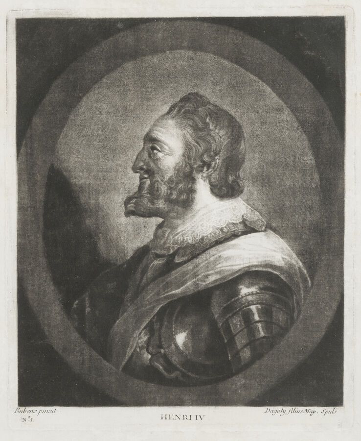 Null 在皮埃尔-保罗-鲁本斯(1577-1640)之后*。
亨利四世的画像
Dagoty Filius的蚀刻版画。
18世纪。
视线尺寸：27,5 x 22&hellip;