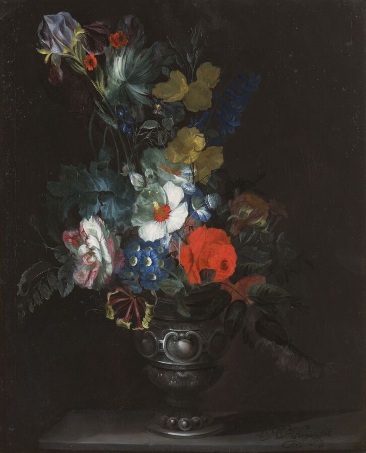 Null NELLO STILE DI VAN HUYSUM 
Bouquet di fiori in un vaso di bronzo su una tra&hellip;