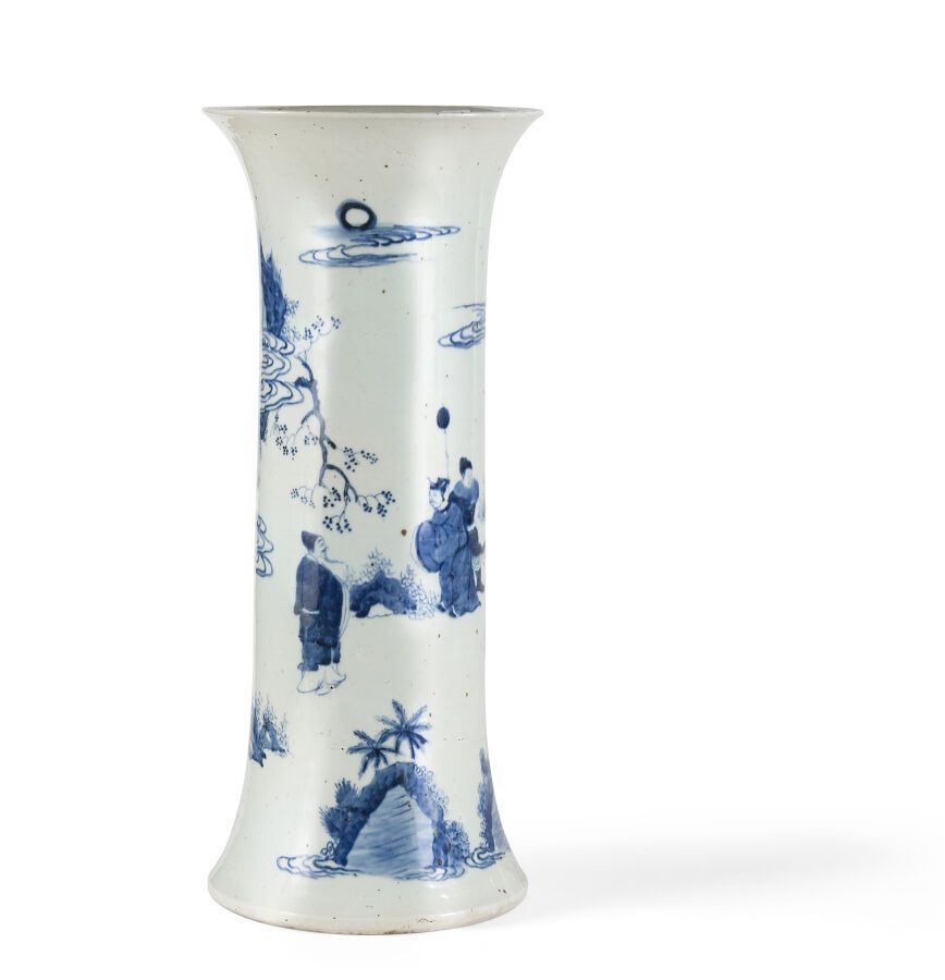 Null Grand vase cornet en porcelaine bleu blanc
Chine, XXe siècle
A décor de dig&hellip;