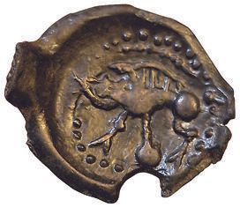 Null Bellovaques. Bronze with kneeling figure and boar. 1st c. B.C. 3,78grs. DT.&hellip;
