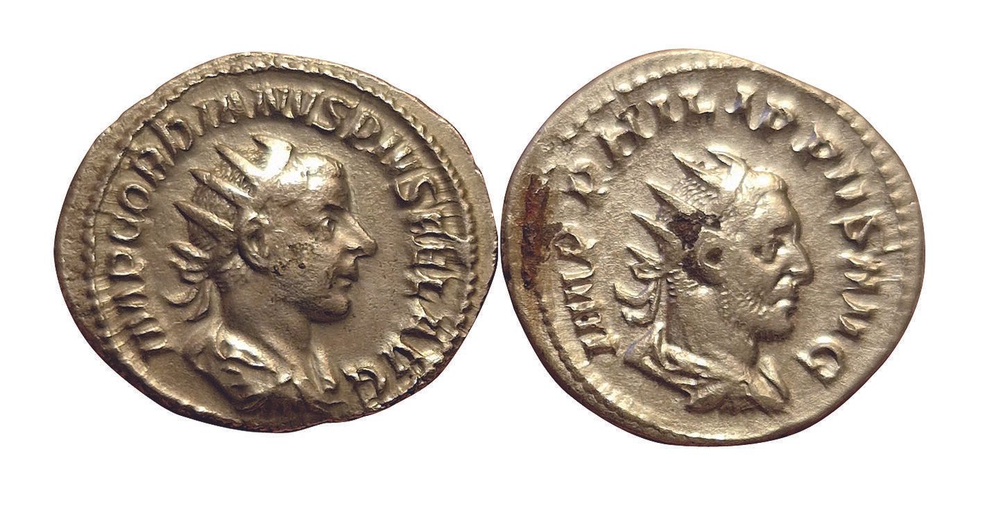 Null Lot de 2 Antoniniens: Gordien III (LAETITIA AVG N, 3,85grs), Philippe I (SA&hellip;