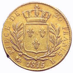 Null Louis XVIII. 20 Francs au buste habillé 1815 L. Bayonne. 54702 ex. F.517/14&hellip;