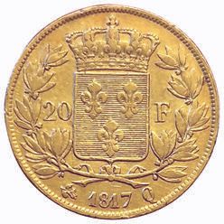 Null Luis XVIII. 20 Francos 1817 Q. Perpiñán. F.519/8. TTB+