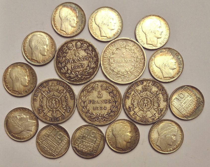 Null FRANCE. Lot argent: 5 écus de 5 Francs ( Nap.III, L.Philippe, Hercule), 12 &hellip;